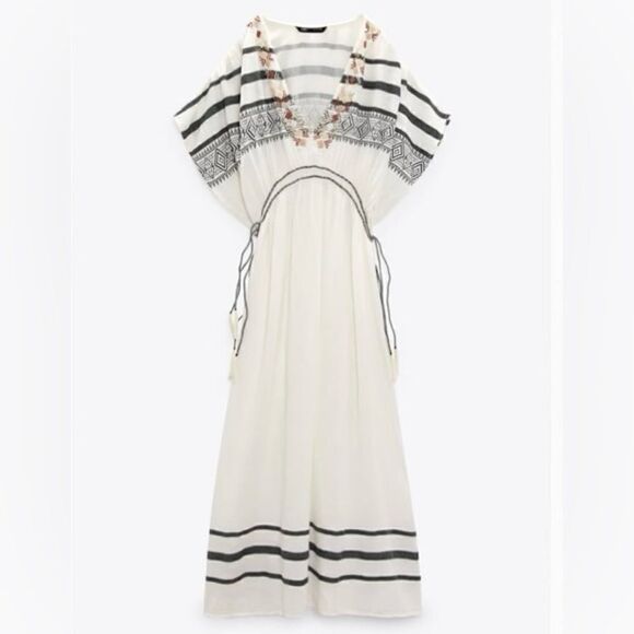 Zara BEADED KAFTAN DRESS Size M-L - Picture 2 of 12